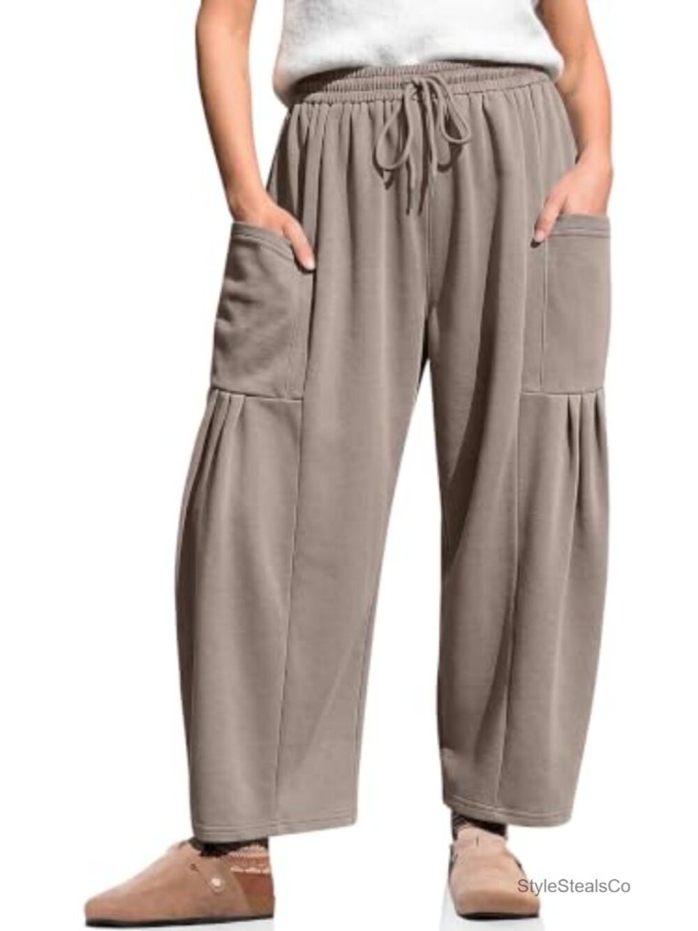 Wide Leg Sweatpants with Pockets, Cotton Blend Harem Pants
